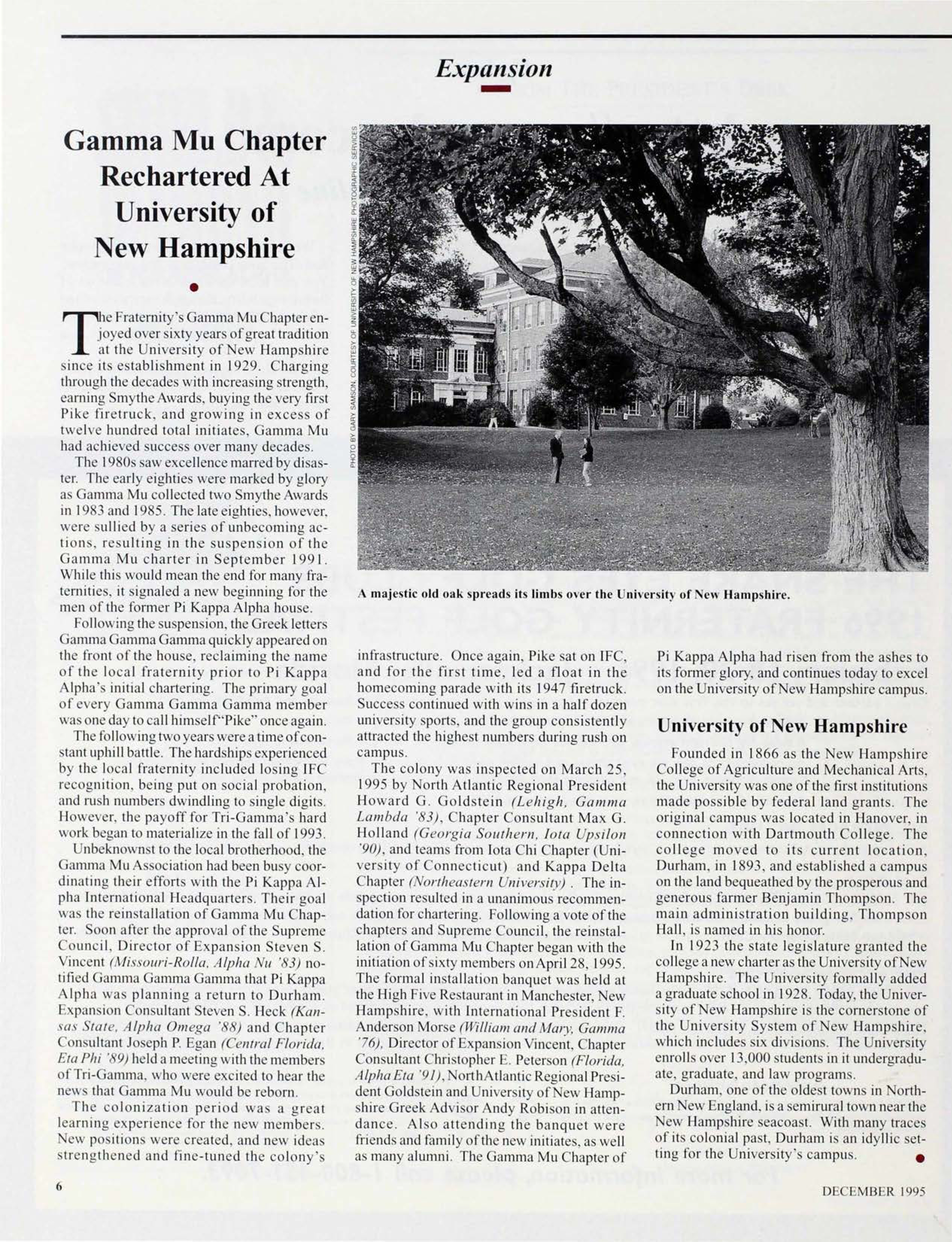 Expansion: Gamma Mu Chapter Rechartered at University of New Hampshire